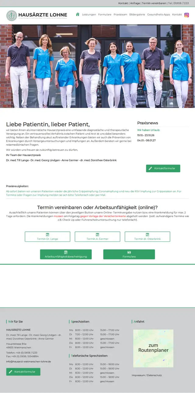Bildschirmfoto der Website Hausärzte Lohne