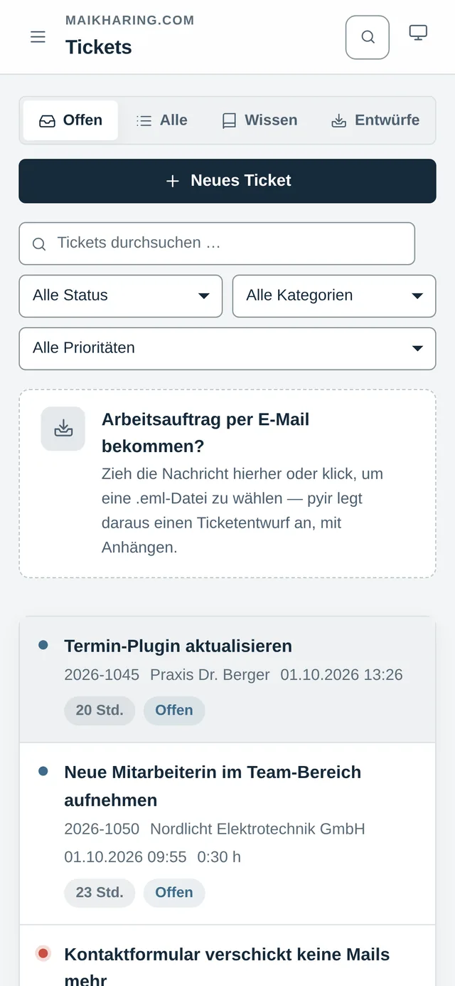 pyir Ticketliste auf dem Smartphone