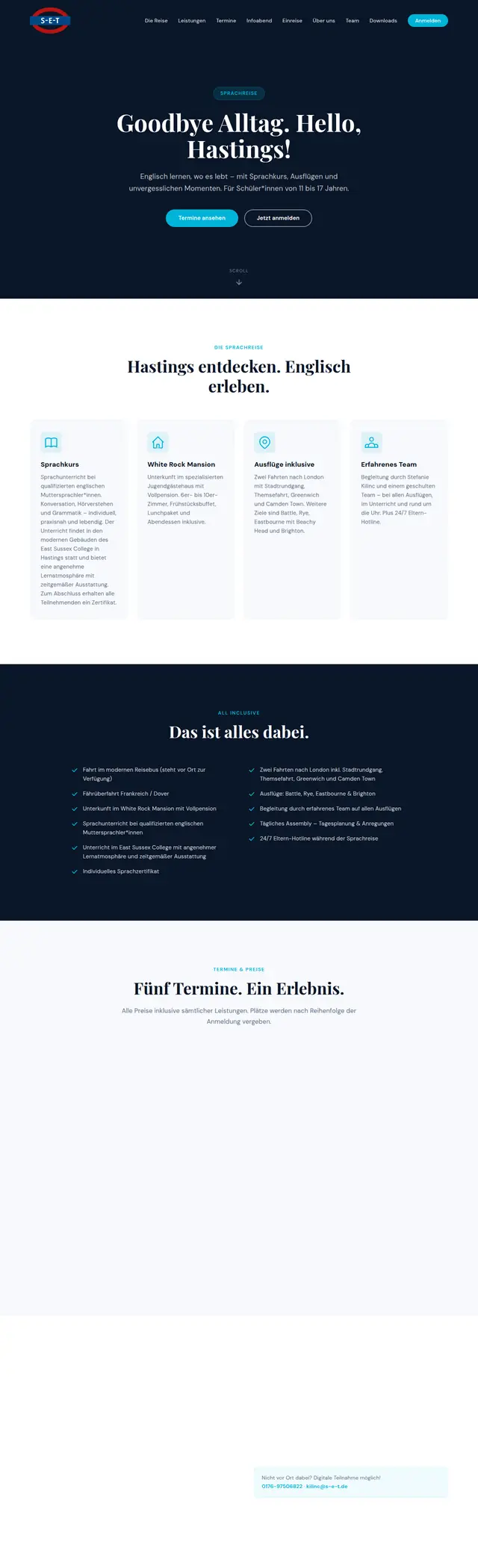 Bildschirmfoto der Website SET Sprachreisen